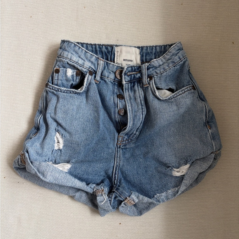 One Teaspoon Blue Distressed Jean Shorts